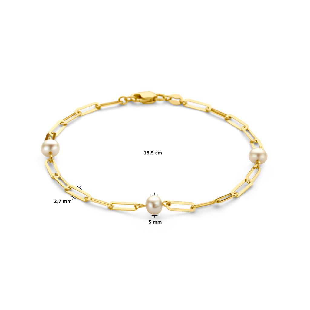 Armband Büroklammer 2,7 mm und Perlen 18,5 cm 14K Gelbgold