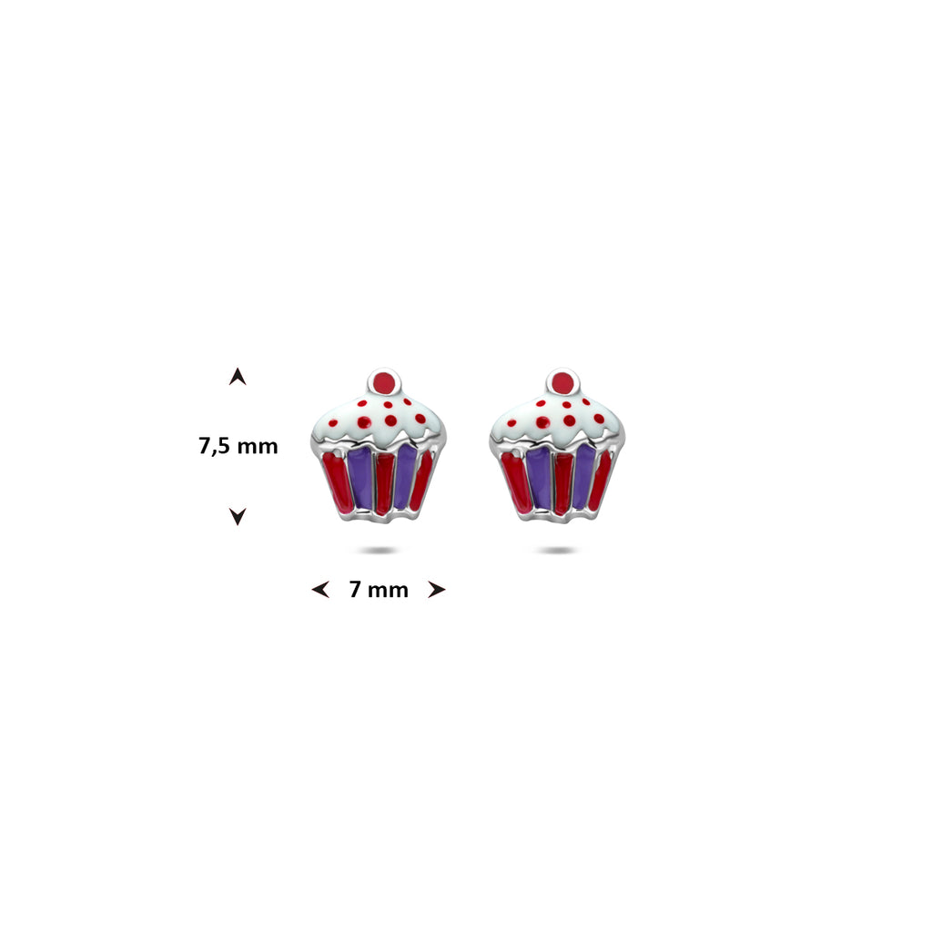 Ohrstecker Emaille Cupcake 7,5 mm rhodiniertes Silber