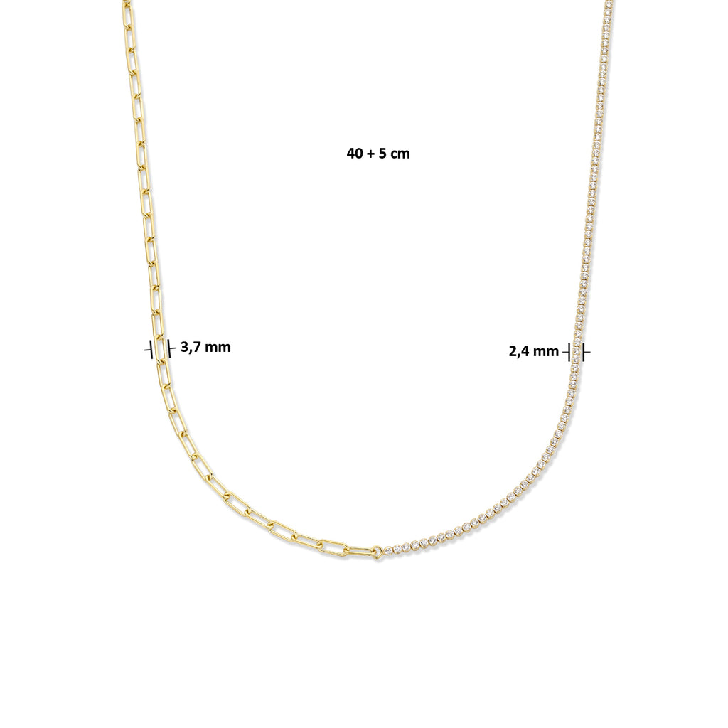 combi-collier en paperclip ronde buis 40 + 5 cm 1 micron zilver verguld (geel)