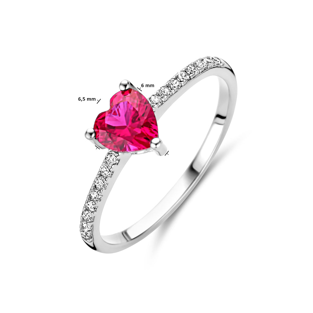 Ring Herz korundfarben und weiße Zirkonia Silber rhodiniert