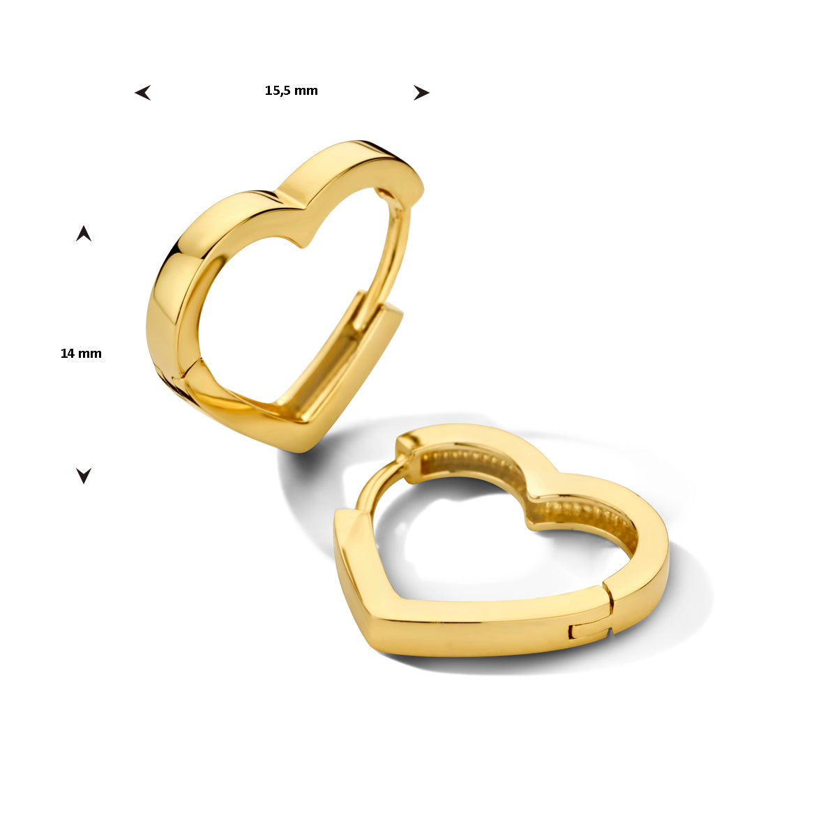 klapoorringen hart 14 mm 14K geelgoud