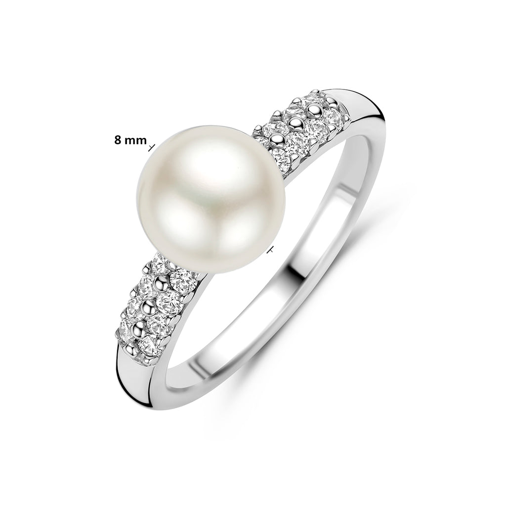 ring parel en zirkonia zilver gerhodineerd