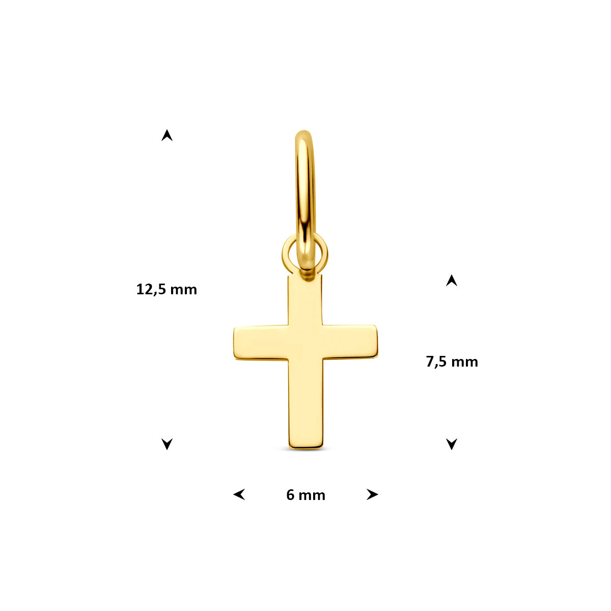 hanger kruis 7,5 mm 14K geelgoud