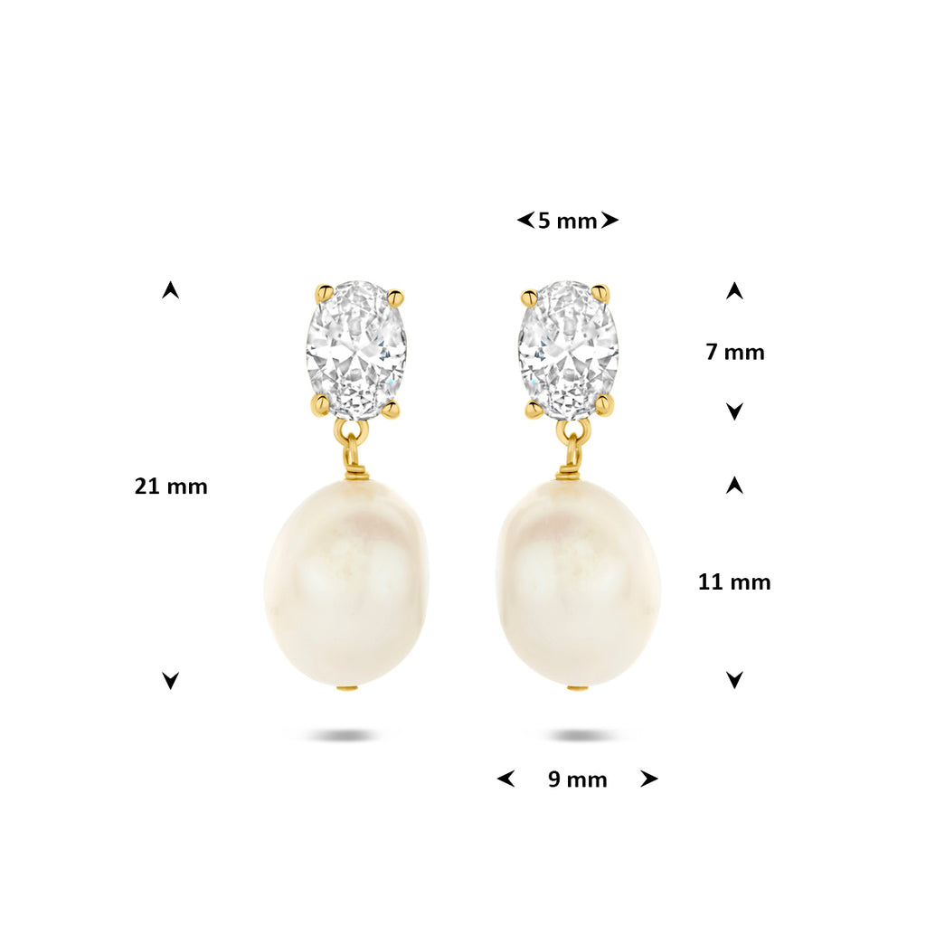 oorhangers parel en zirkonia 21 mm 1 micron zilver verguld (geel)