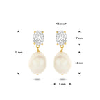 oorhangers parel en zirkonia 21 mm 1 micron zilver verguld (geel)