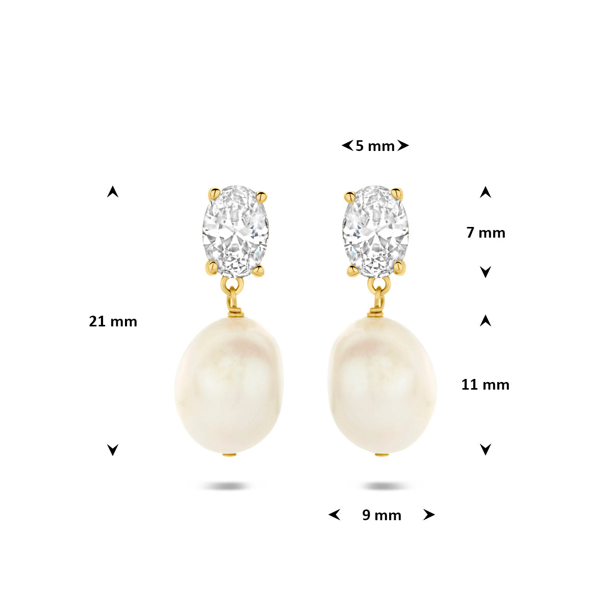 oorhangers parel en zirkonia 21 mm 1 micron zilver verguld (geel)