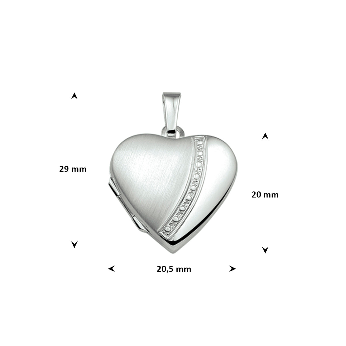 medaillon hart poli/mat 20 mm zilver wit