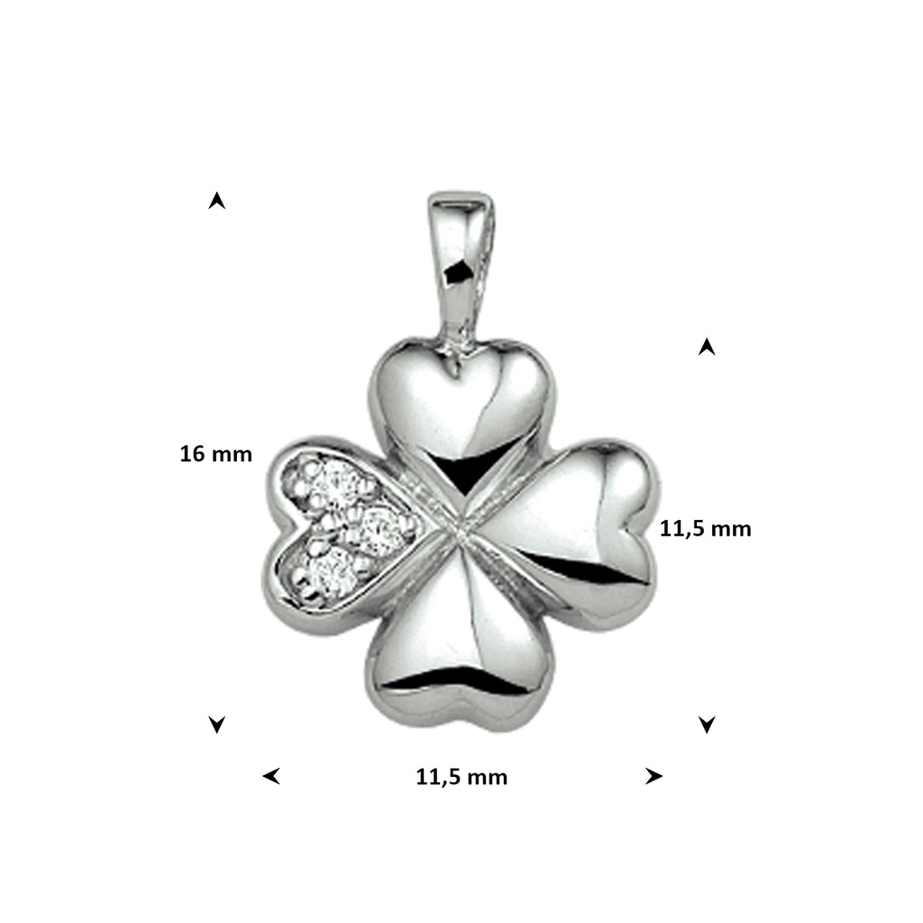 hanger klavertje zirkonia 11,5 mm zilver gerhodineerd