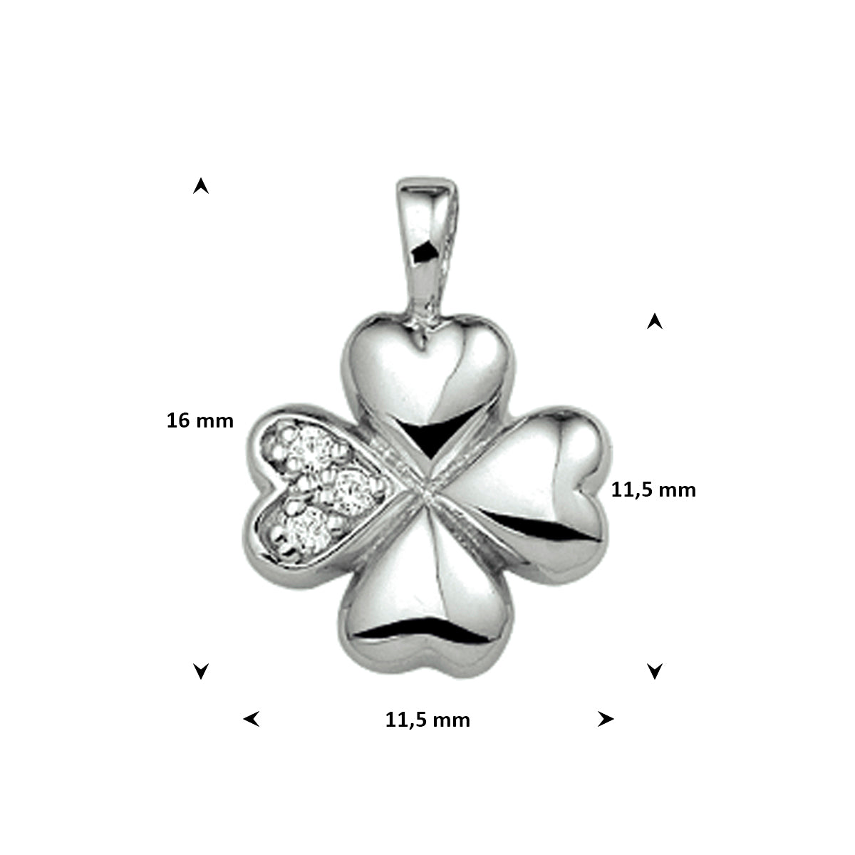 hanger klavertje zirkonia 11,5 mm zilver gerhodineerd