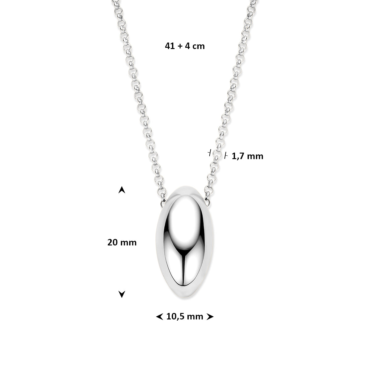 collier 41 + 4 cm zilver gerhodineerd