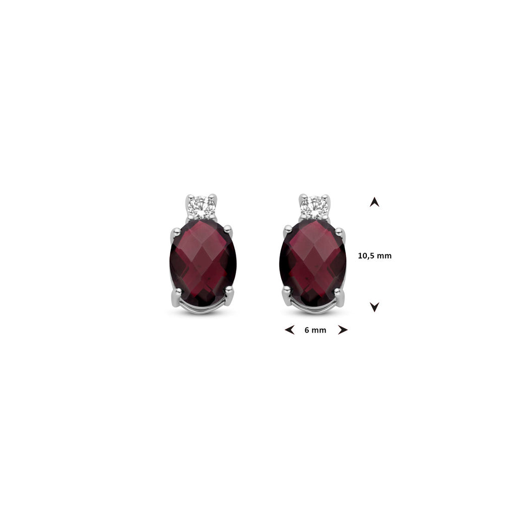 Ohrstecker Granat und Zirkonia 10,5 mm Silber rhodiniert