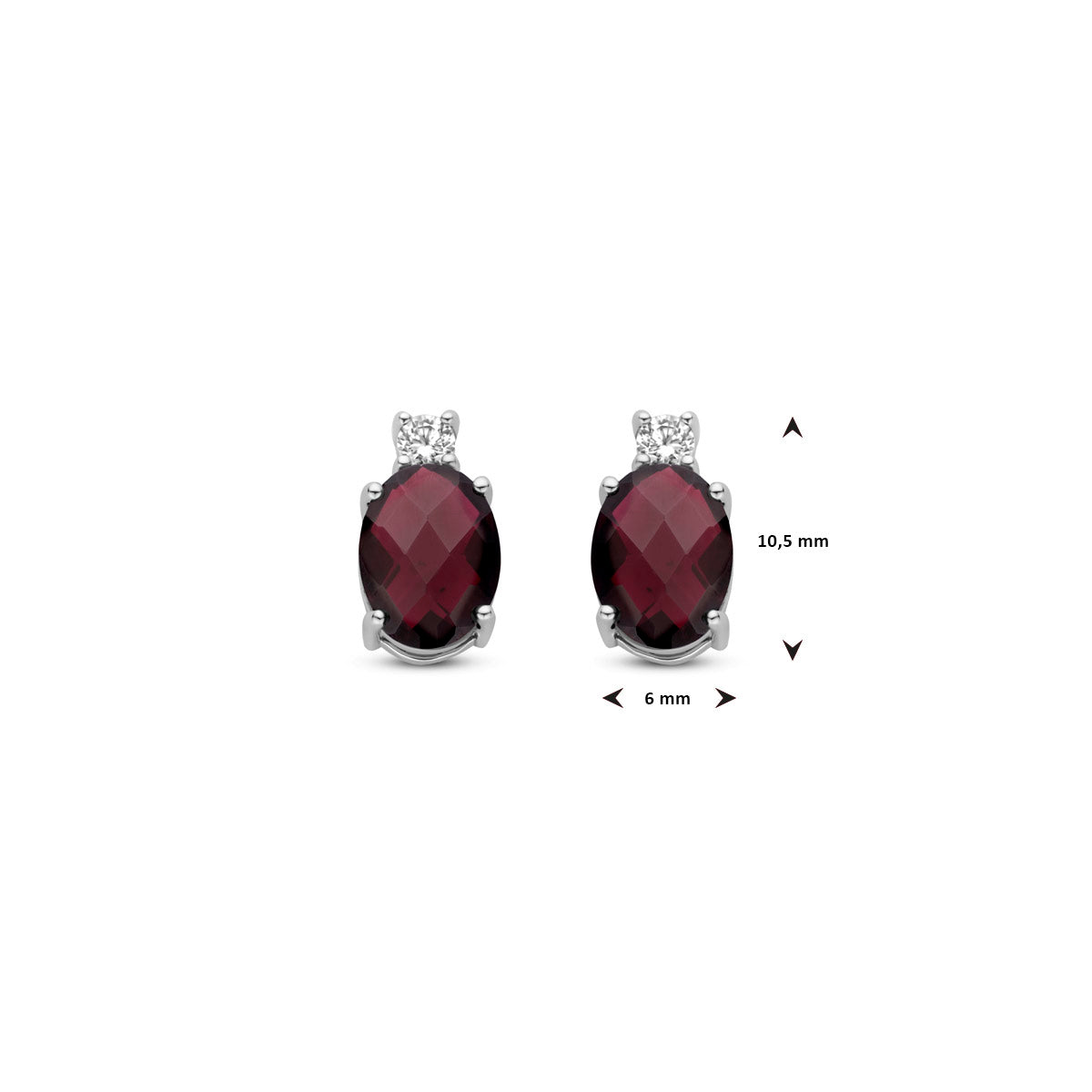 Ohrstecker Granat und Zirkonia 10,5 mm Silber rhodiniert