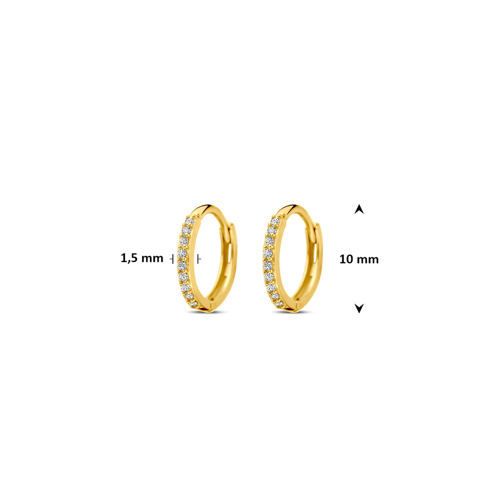 klapoorringen zirkonia 10 mm 14K geelgoud