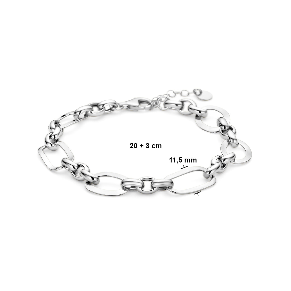 Armband 11,5 mm 20 + 3 cm Silber rhodiniert