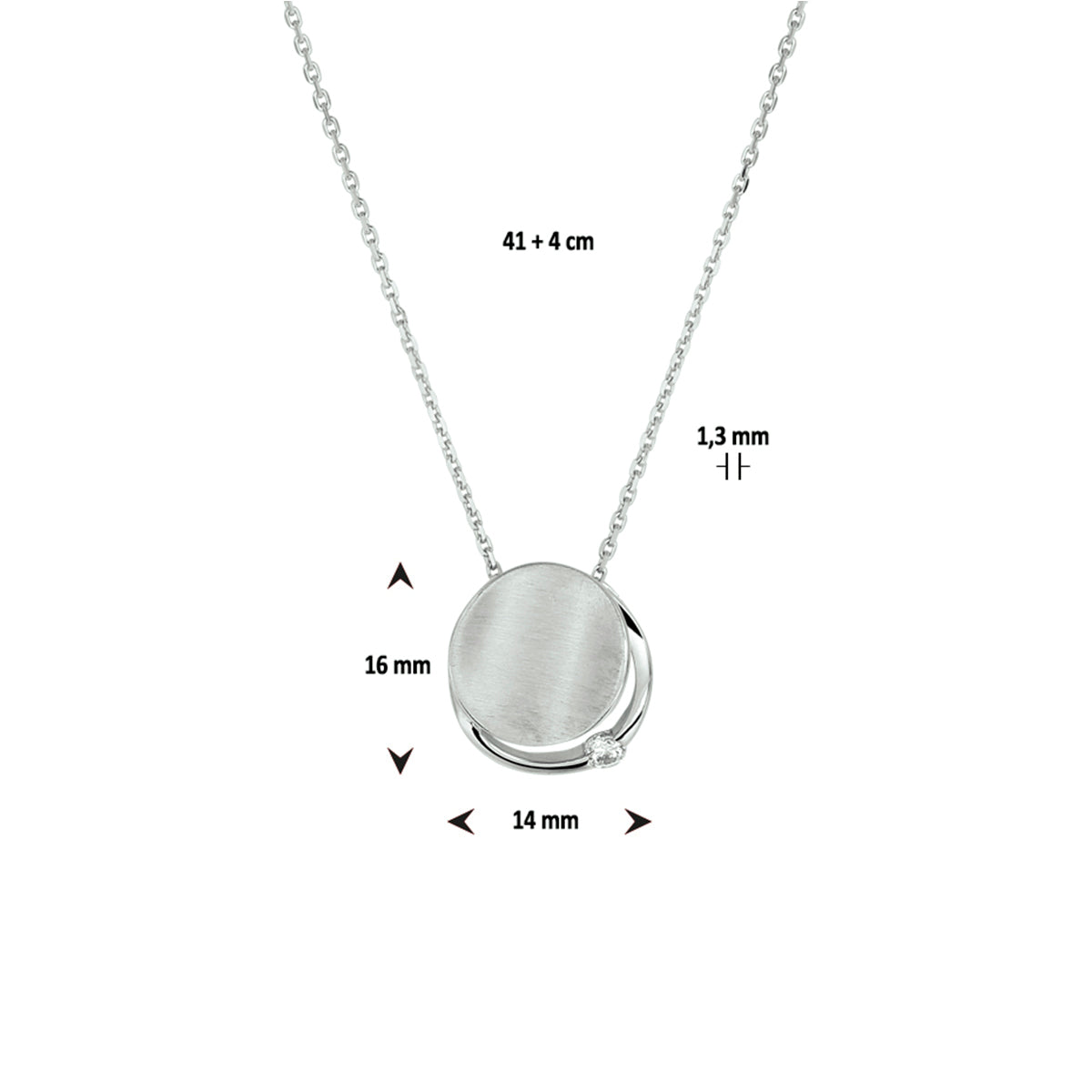 Halskette Zirkonia Poly/matt 41 + 4 cm Silber rhodiniert