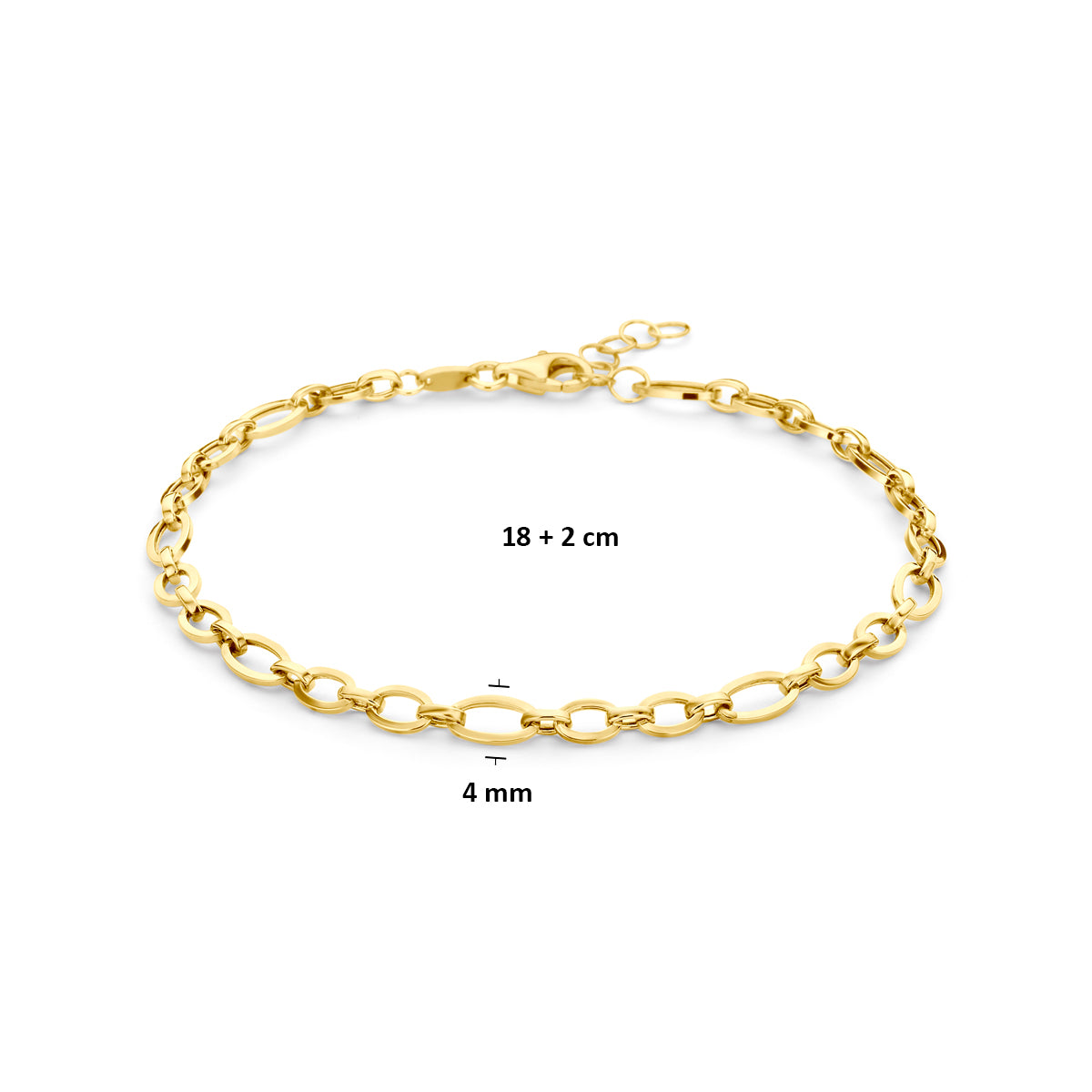 armband 4 mm 18 + 2 cm 14K geelgoud