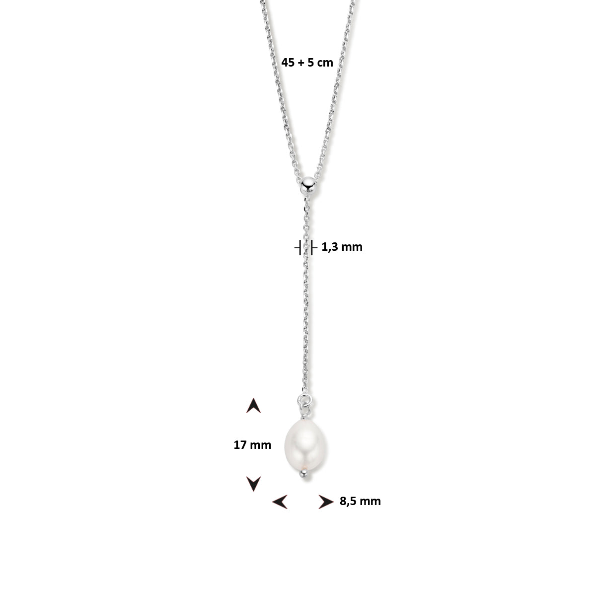 Y-Halskette Perle 45 + 5 cm Silber rhodiniert