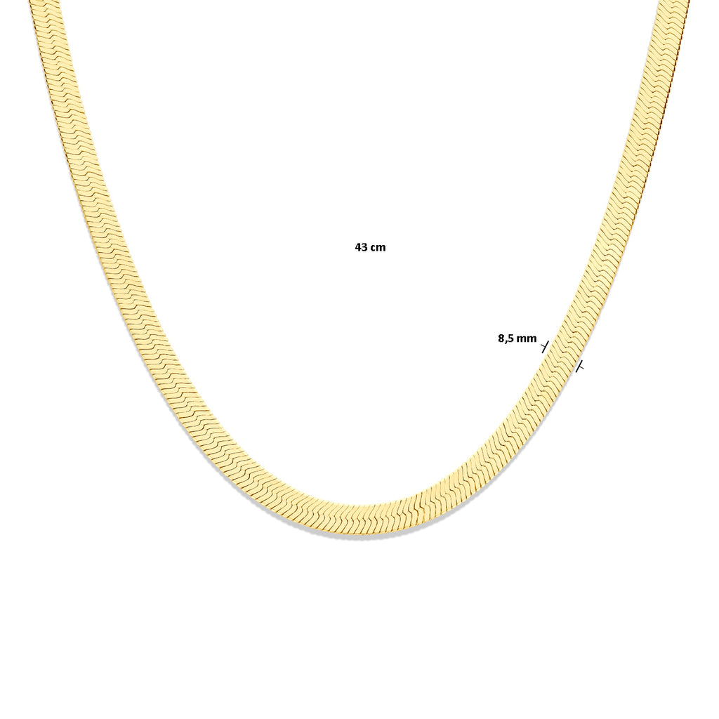 collier slang plat 8,5 mm 43 cm 3 micron zilver verguld (geel)