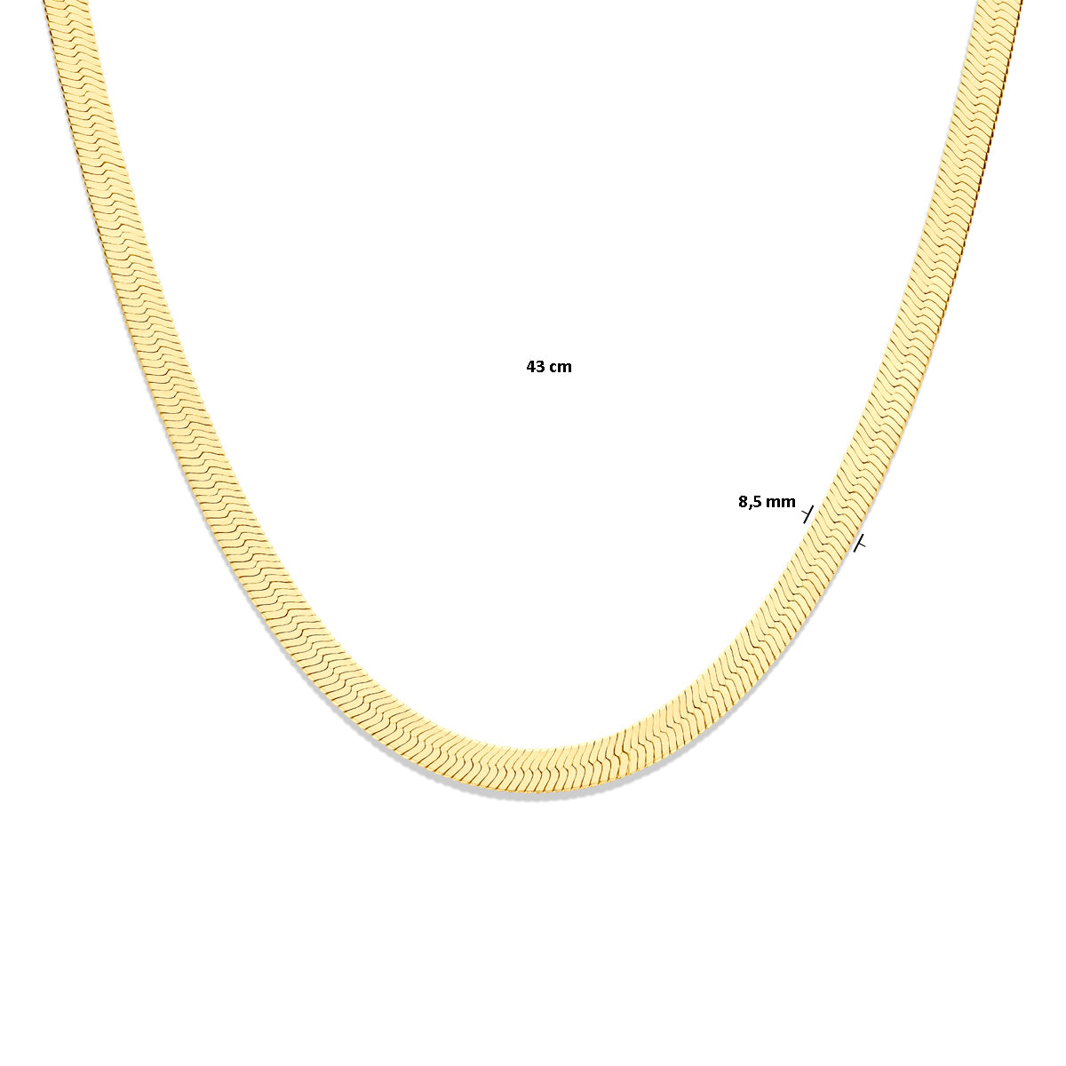 collier slang plat 8,5 mm 43 cm 3 micron zilver verguld (geel)