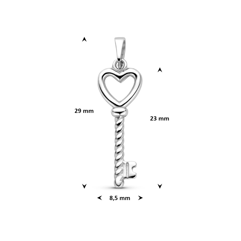 Anhänger Herz und Schlüssel 23 mm rhodiniertes Silber