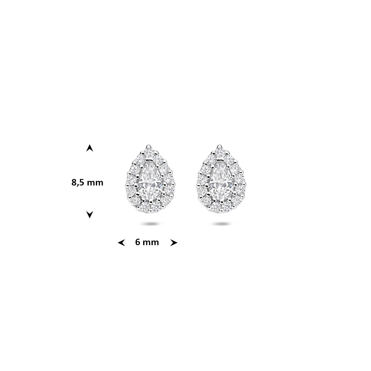 oorknoppen zirkonia 8,5 mm zilver gerhodineerd