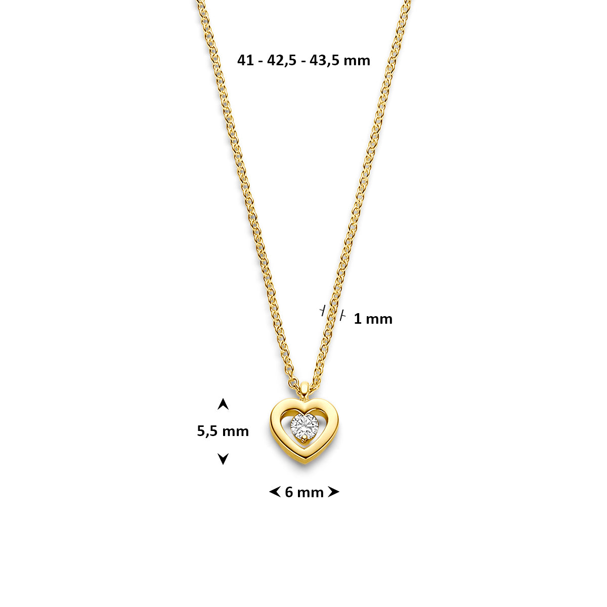 collier hartje diamant 0.05ct h si 41 - 42,5 - 43,5 cm 14K geelgoud