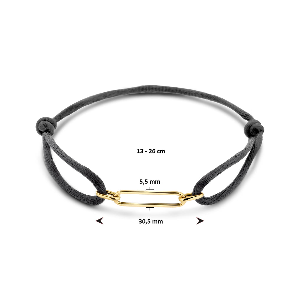 Armband Satin Schwarz 13 - 26 cm 14K Gold mit Gummi/Nylon/Leder