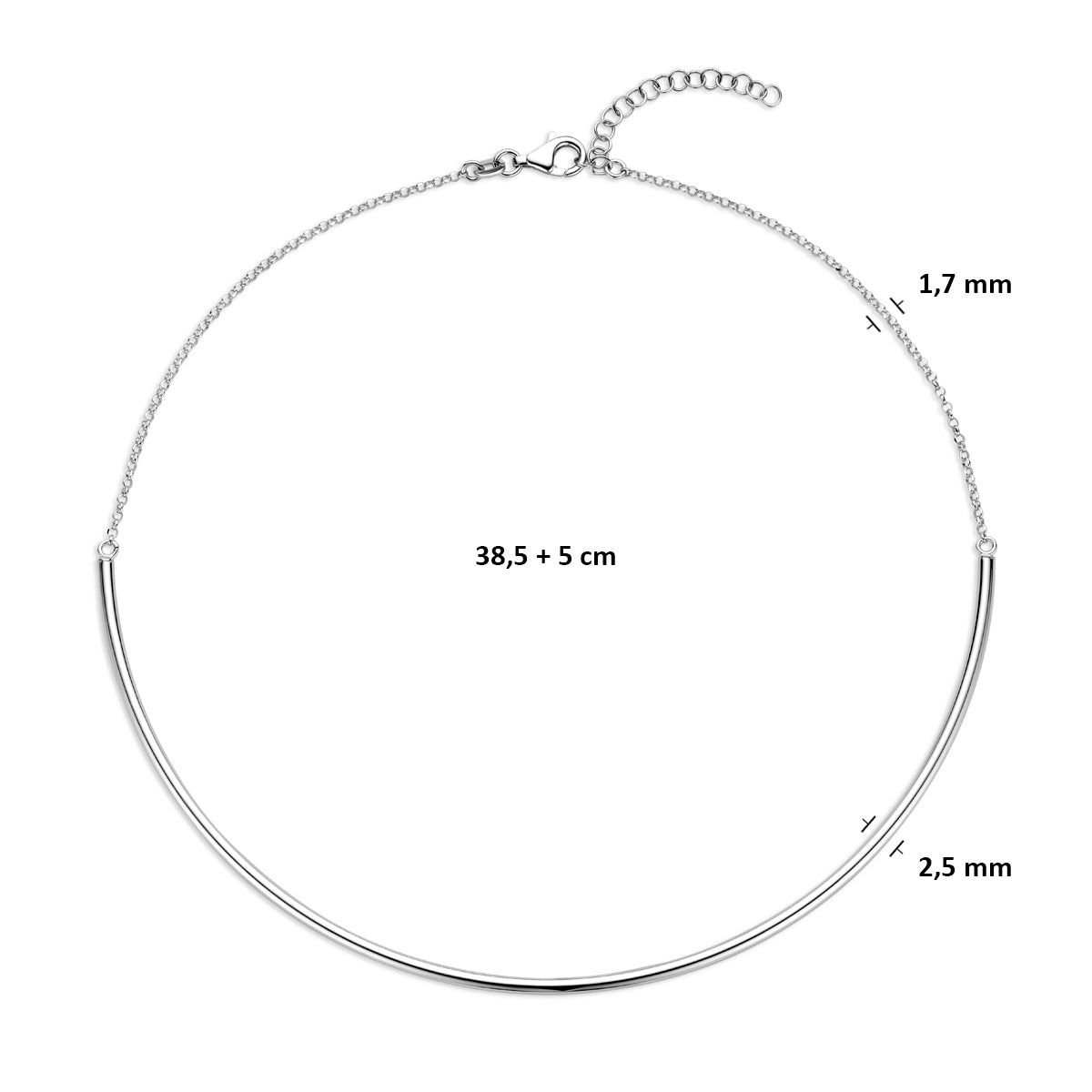 collier 2,5 mm 38,5 + 5 cm zilver gerhodineerd