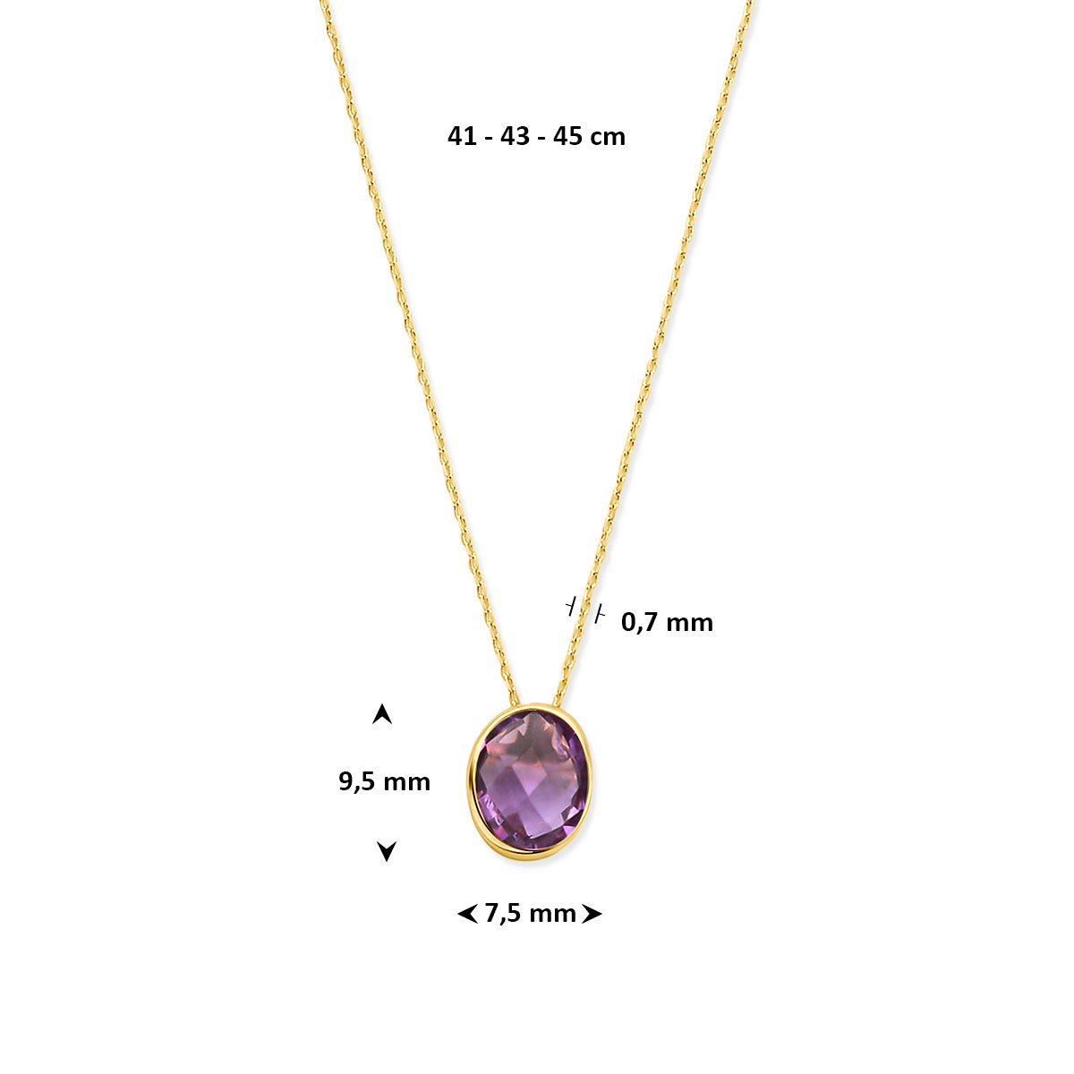 collier amethist 41 - 43 - 45 cm 14K geelgoud