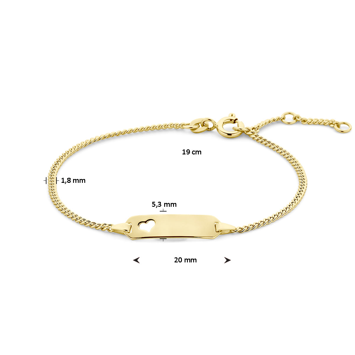 graveerarmband hart gourmette plaat 5,3 mm 16 - 17.5 - 19 cm 14K geelgoud - rechthoek