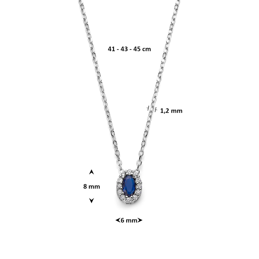 collier saffier zirkonia 41 - 43 - 45 cm zilver gerhodineerd