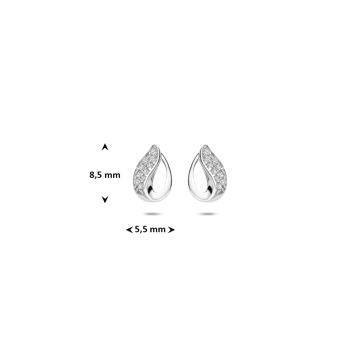 oorknoppen zirkonia 8,5 mm zilver gerhodineerd