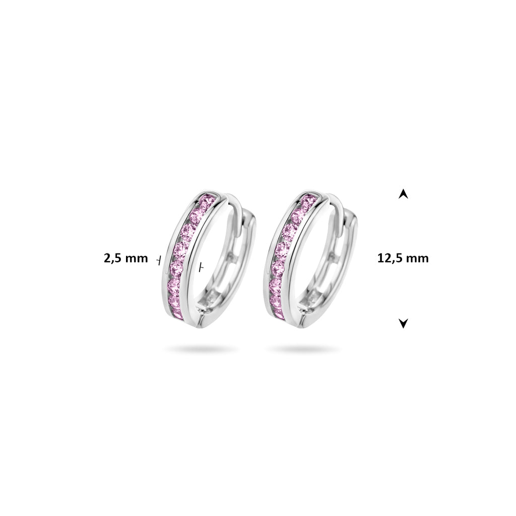 Klappohrringe rosa Zirkonia 12,5 mm rhodiniertes Silber