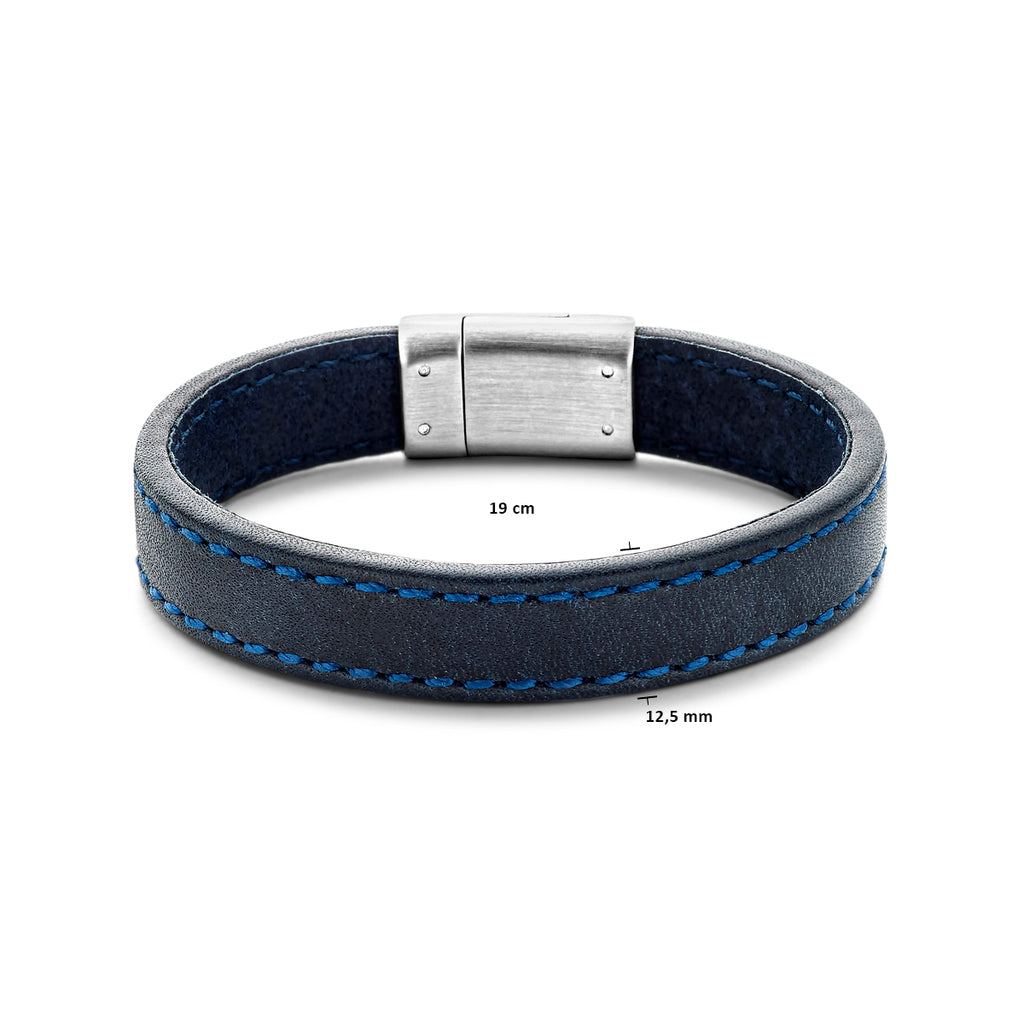 Armband Leder dunkelblau 12,5 mm Edelstahl