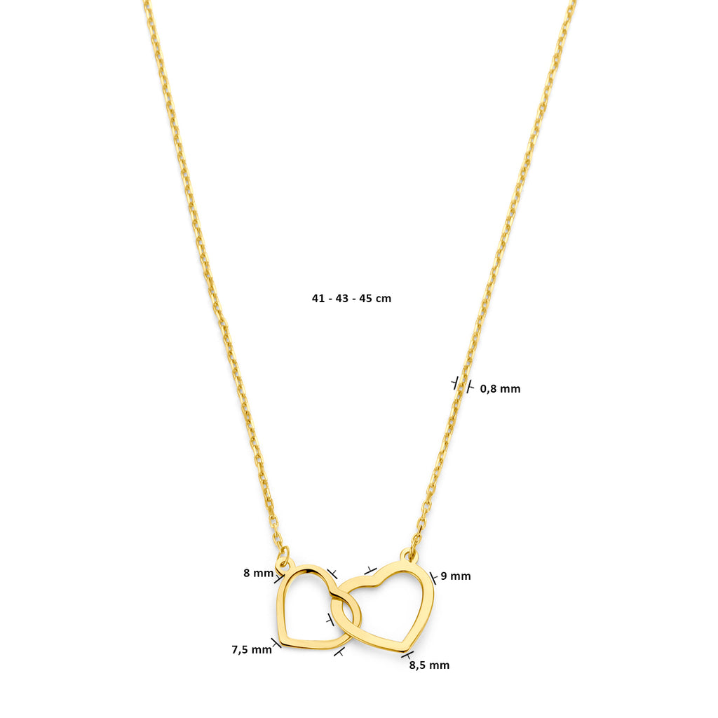 collier hartjes 41 - 43 - 45 cm 14K geelgoud