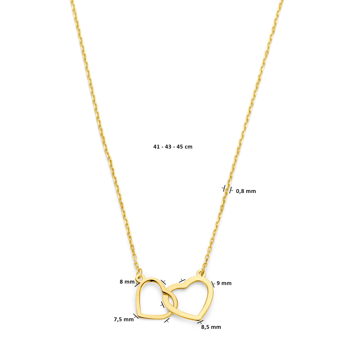 collier hartjes 41 - 43 - 45 cm 14K geelgoud
