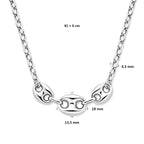 collier koffieboon 4,3 mm 41 + 4 cm zilver gerhodineerd
