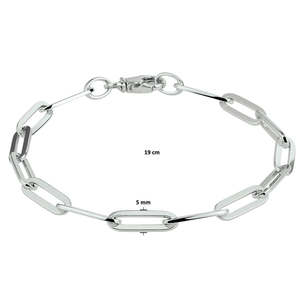 Armband Büroklammer Vierkantrohr 5,0 mm 19 cm Silber rhodiniert