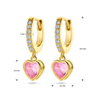 oorringen hart roze en wit zirkonia 1 micron zilver verguld (geel)