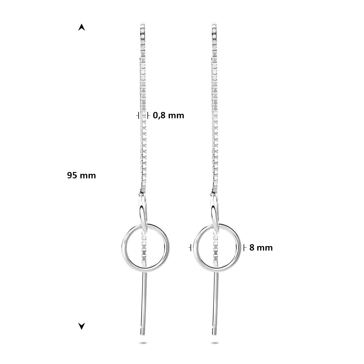 doortrekoorbellen ringetjes 95 mm zilver gerhodineerd - rondje,bolletje,ringetje,draad