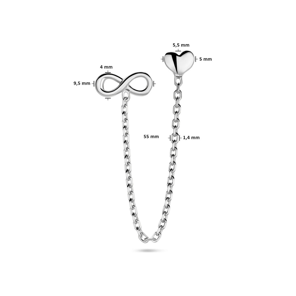 oorknop hart en infinity per stuk zilver gerhodineerd