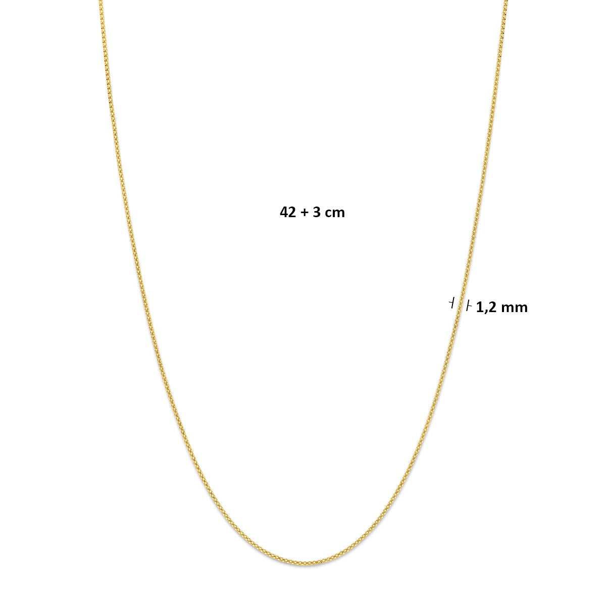 collier 1,2 mm 42 + 3 cm 14K geelgoud