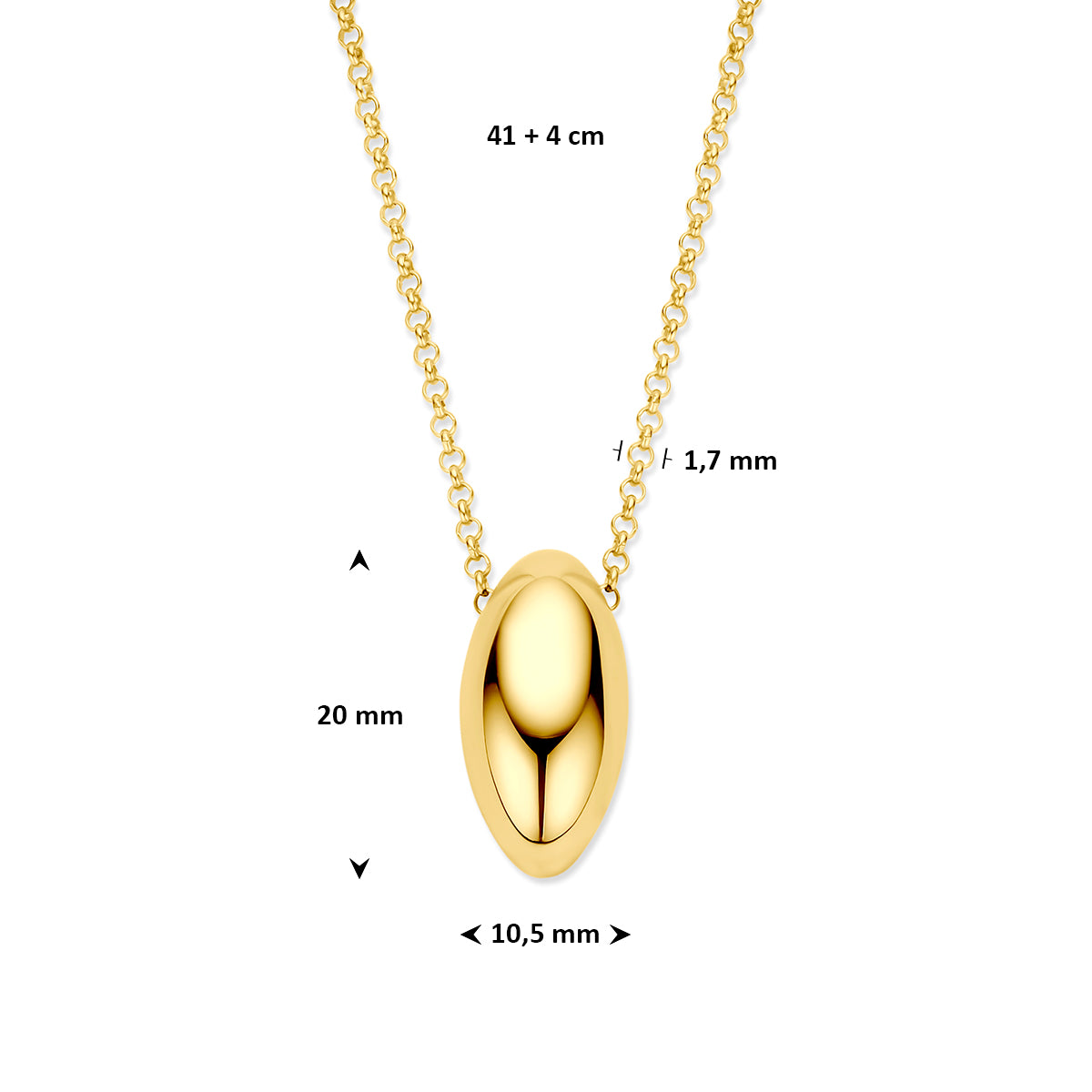 collier 41 + 4 cm 3 micron zilver verguld (geel)