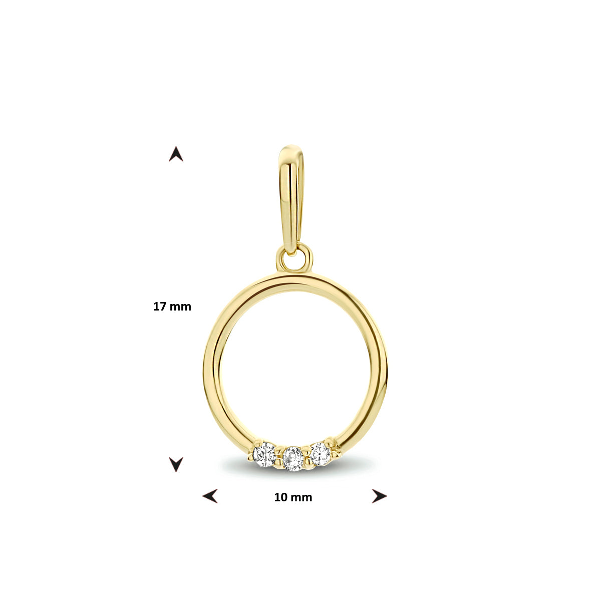 hanger rond zirkonia 17 mm 14K geelgoud