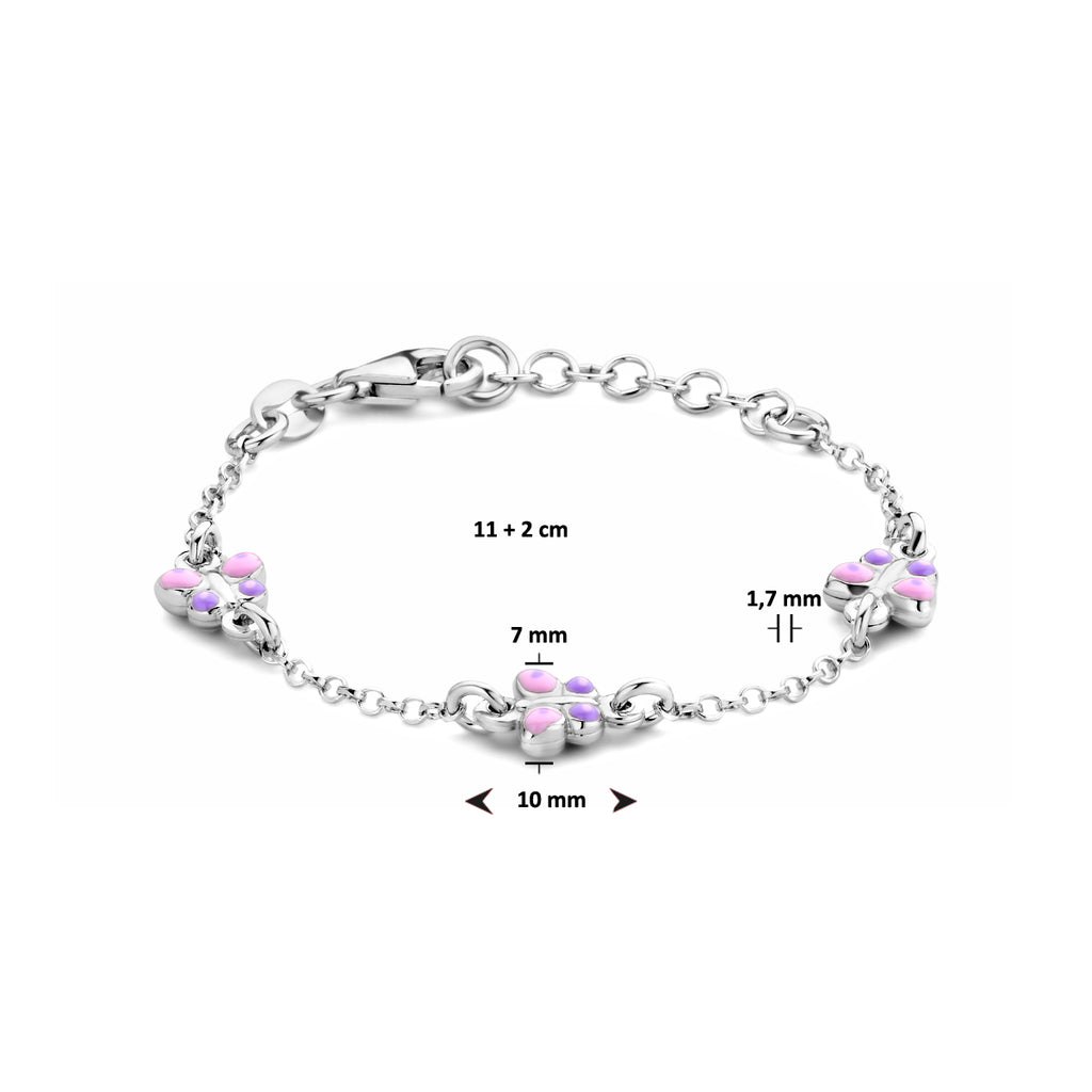 Armband Schmetterlinge Emaille 11 + 2 cm rhodiniert Silber