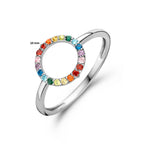 Ring runder Regenbogen-Zirkonia-Silber rhodiniert