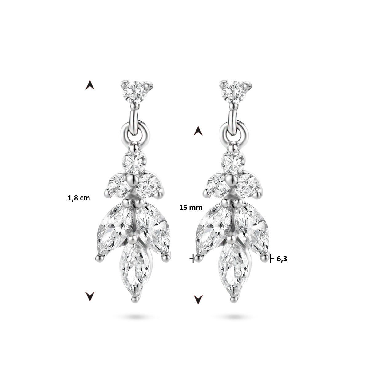 oorhangers zirkonia 18 mm zilver gerhodineerd