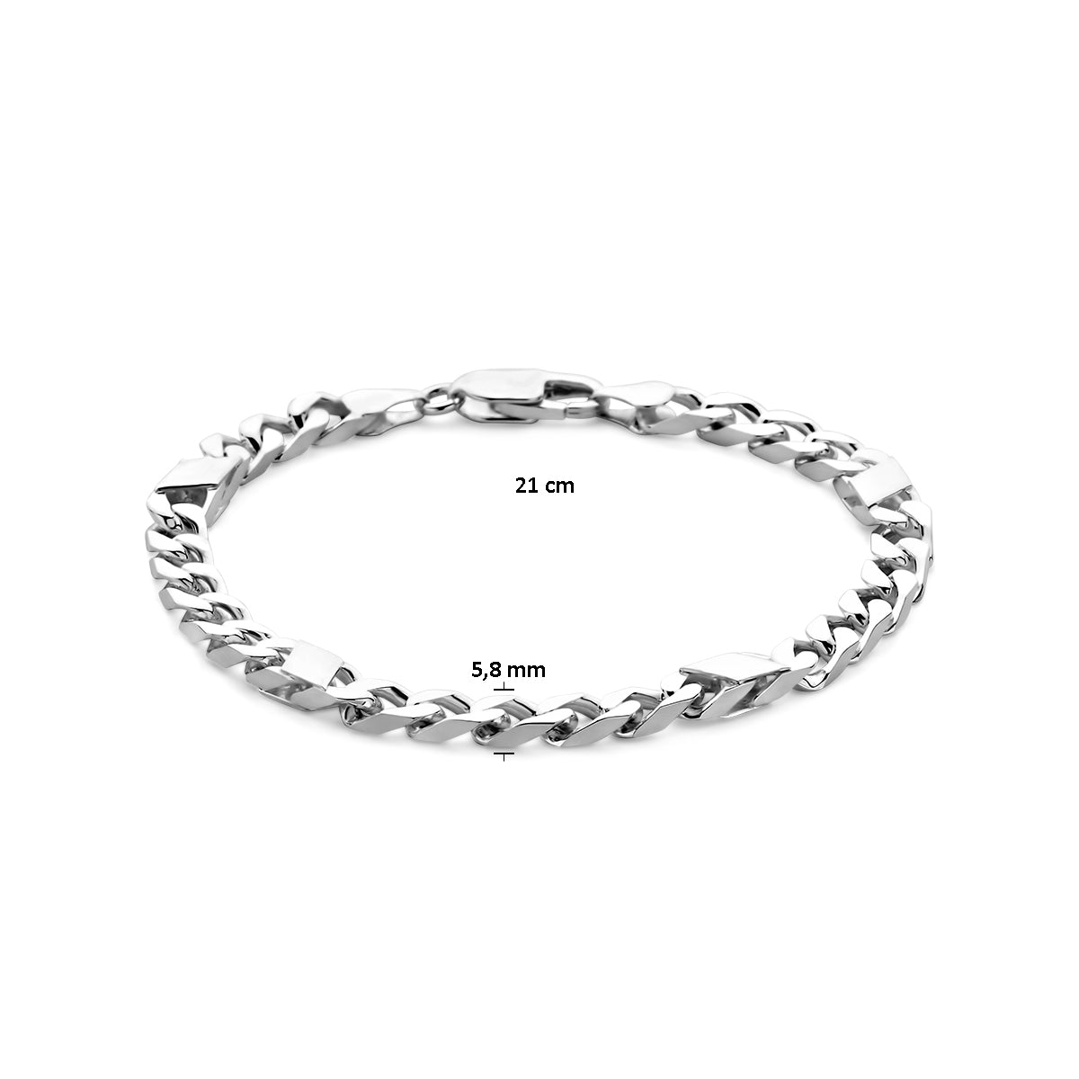 Armband Gourmette mit Zwischenstück 6-seitig geschliffen 5,8 mm 21 cm Silber weiß