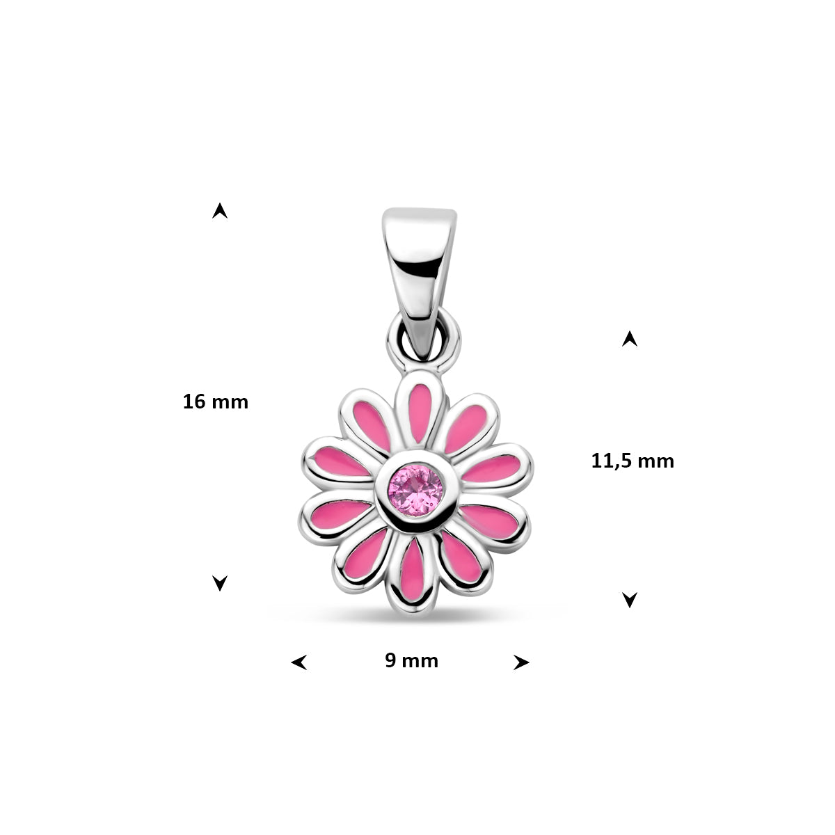 Anhänger Emaille Blume rosa Zirkonia 16 mm Silber rhodiniert