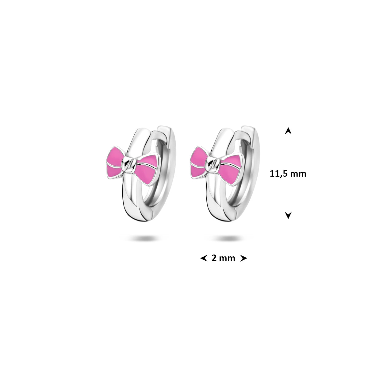 klapoorringen roze strik 11,5 mm zilver gerhodineerd